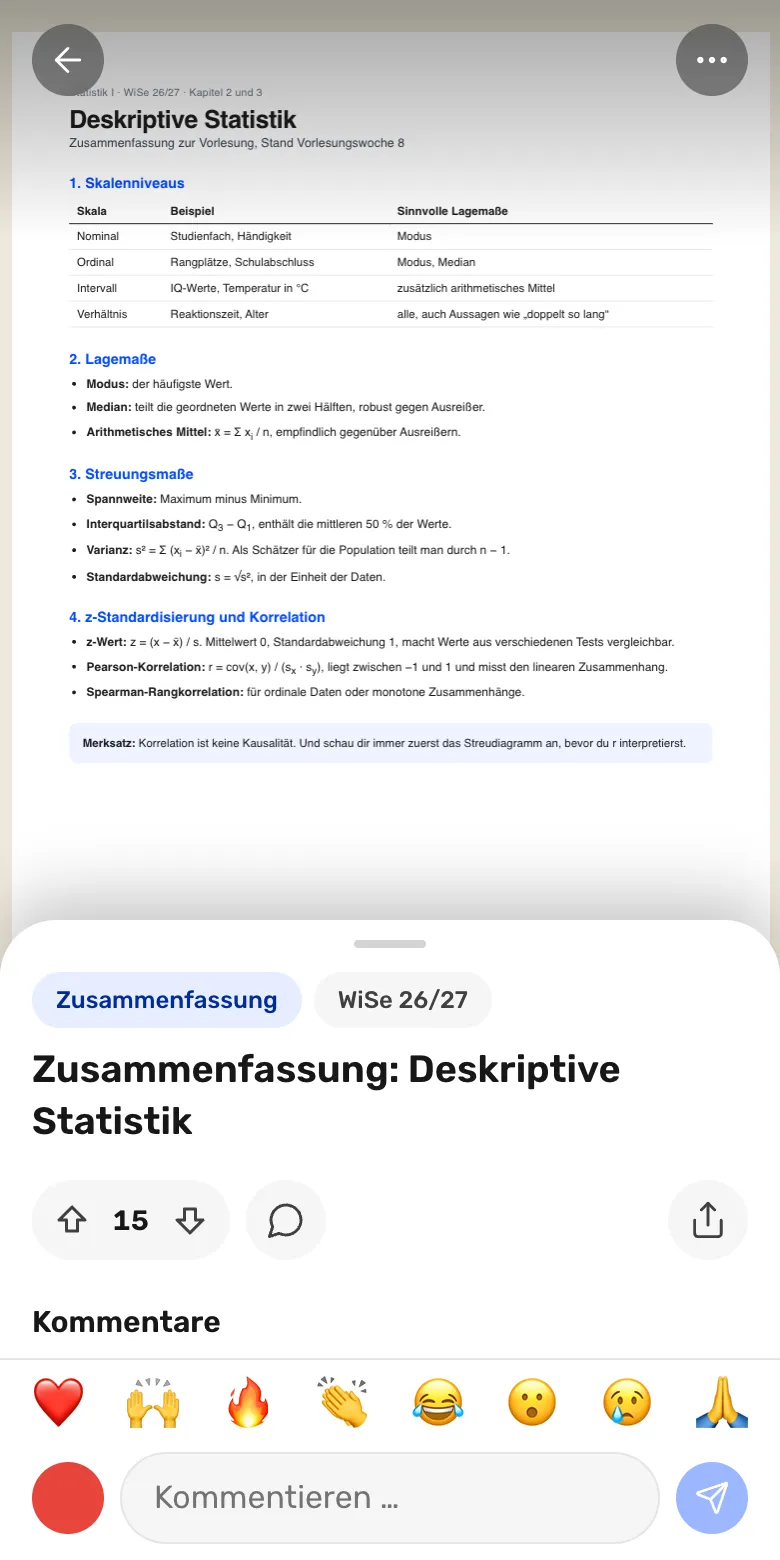 Geteilte Zusammenfassung zur deskriptiven Statistik im Dokument-Viewer